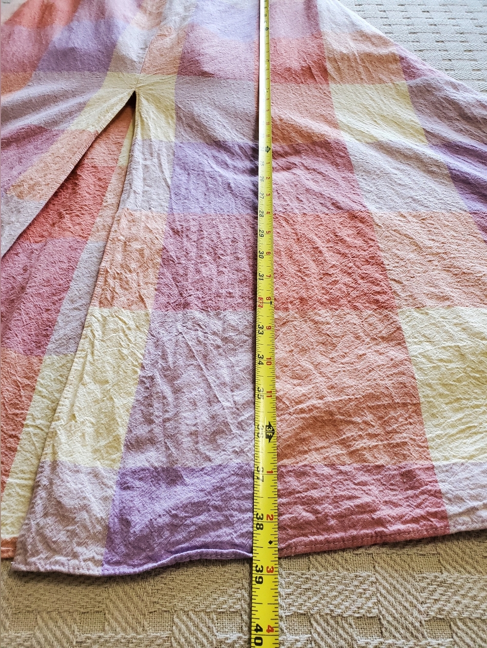 Dress Forum LA Ally Plaid Maxi Dress Lavender Coral Tie-back Front Slit Lined - Picture 8 of 16